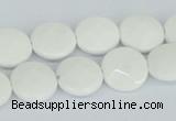 CAA01 15.5 inches 14mm faceted coin white agate gemstone beads