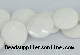 CAA02 15.5 inches 18mm faceted coin white agate gemstone beads