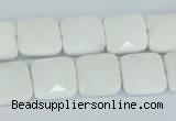 CAA04 15.5 inches 10*10mm faceted square white agate gemstone beads