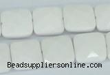 CAA05 15.5 inches 14*14mm faceted square white agate gemstone beads