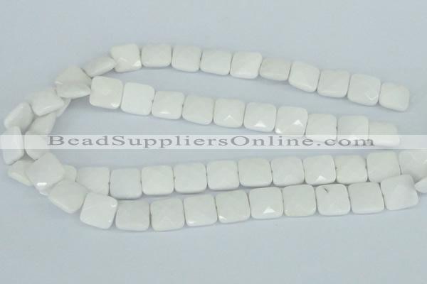 CAA05 15.5 inches 14*14mm faceted square white agate gemstone beads