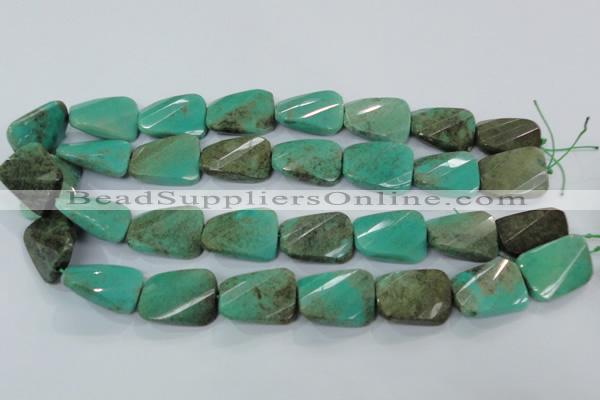 CAA100 15.5 inches 15*20mm faceted & twisted rectangle grass agate beads