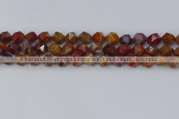 CAA1002 15.5 inches 10mm faceted nuggets red moss agate beads