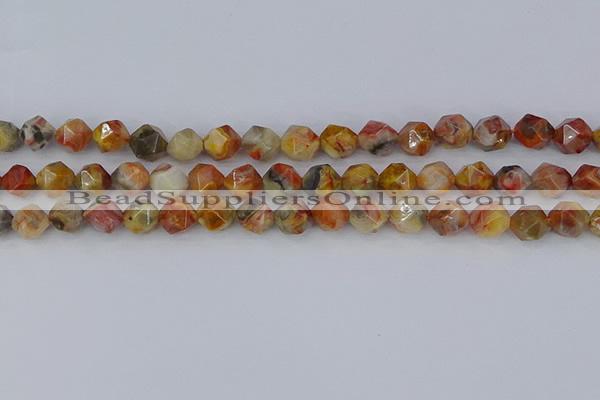 CAA1015 15.5 inches 8mm faceted nuggets red crazy lace agate beads