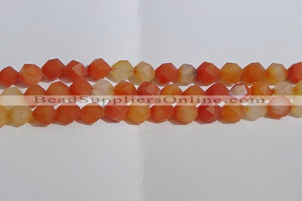 CAA1239 15.5 inches 12mm faceted nuggets matte red agate beads