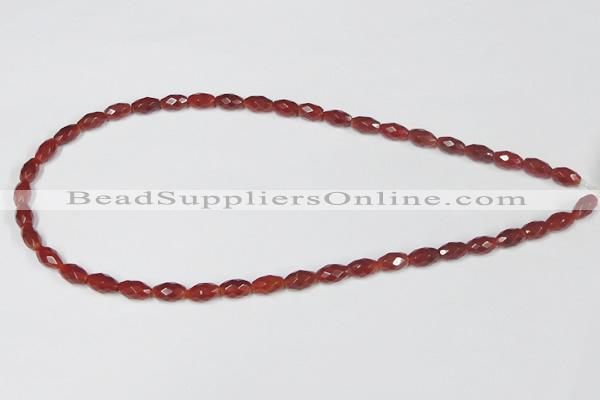 CAA124 15.5 inches 6*10mm faceted rice red agate gemstone beads