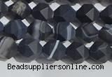 CAA1242 15.5 inches 6mm faceted nuggets matte black line agate beads