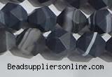 CAA1244 15.5 inches 10mm faceted nuggets matte black line agate beads