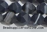 CAA1245 15.5 inches 12mm faceted nuggets matte black line agate beads