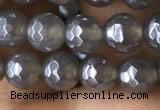 CAA1260 15.5 inches 6mm faceted round AB-color grey agate beads