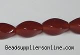 CAA129 15.5 inches 8*16mm twisted rice red agate gemstone beads