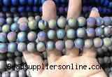 CAA1318 15.5 inches 10mm round matte plated druzy agate beads