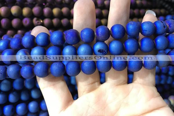 CAA1319 15.5 inches 10mm round matte plated druzy agate beads