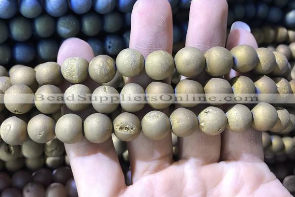 CAA1336 15.5 inches 12mm round matte plated druzy agate beads