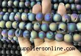 CAA1339 15.5 inches 12mm round matte plated druzy agate beads