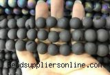 CAA1341 15.5 inches 12mm round matte plated druzy agate beads