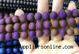 CAA1354 15.5 inches 14mm round matte plated druzy agate beads