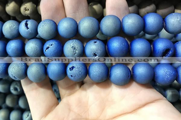 CAA1378 15.5 inches 16mm round matte plated druzy agate beads