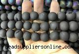 CAA1381 15.5 inches 16mm round matte plated druzy agate beads