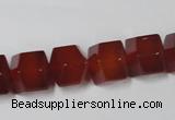 CAA146 15.5 inches 12*14mm faceted cube red agate gemstone beads