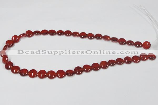 CAA156 15.5 inches 10mm flat round red agate gemstone beads