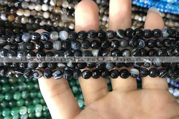 CAA1640 15.5 inches 6mm faceted round banded agate beads