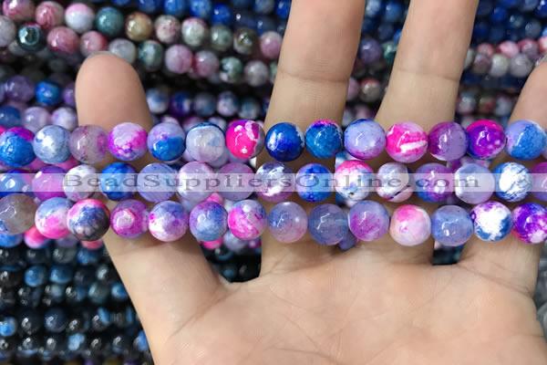 CAA1709 15 inches 8mm faceted round fire crackle agate beads