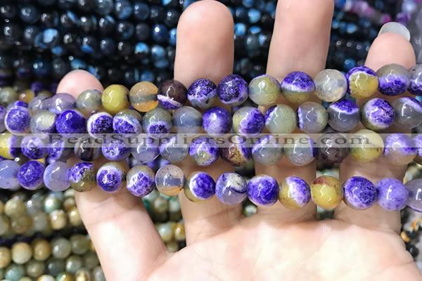 CAA1768 15 inches 8mm faceted round fire crackle agate beads