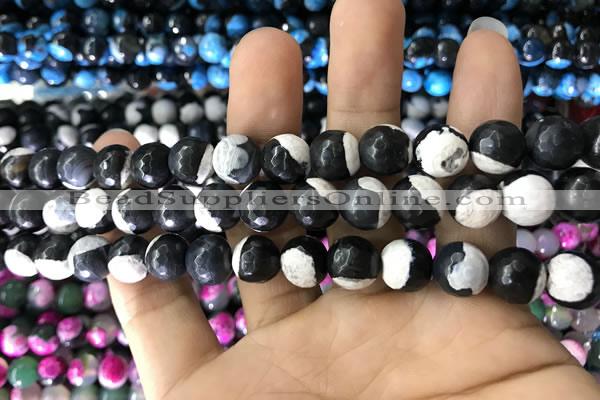 CAA1775 15 inches 10mm faceted round fire crackle agate beads