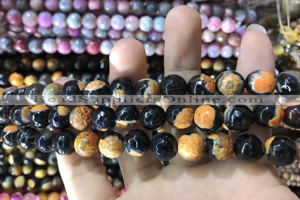 CAA1776 15 inches 10mm faceted round fire crackle agate beads