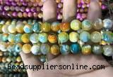 CAA1787 15 inches 10mm faceted round fire crackle agate beads