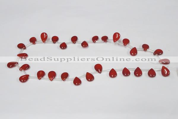 CAA185 Top-drilled 9*13mm flat teardrop red agate gemstone beads