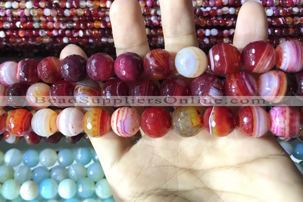 CAA2237 15.5 inches 14mm faceted round banded agate beads