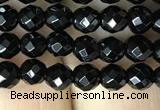 CAA2415 15.5 inches 4mm faceted round black agate beads wholesale