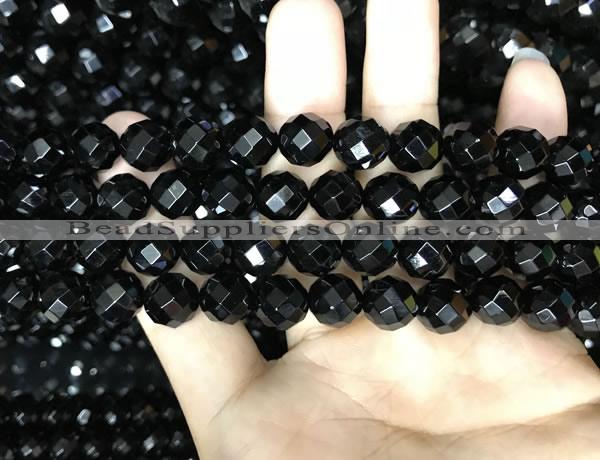 CAA2419 15.5 inches 12mm faceted round black agate beads wholesale