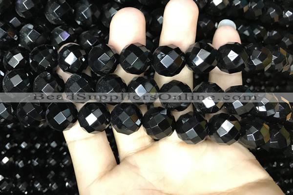 CAA2422 15.5 inches 18mm faceted round black agate beads wholesale