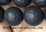 CAA2441 15.5 inches 12mm faceted round matte black agate beads