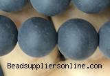 CAA2452 15.5 inches 14mm round matte black agate beads wholesale