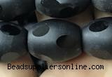 CAA2465 15.5 inches 12*16mm carved rice matte black agate beads