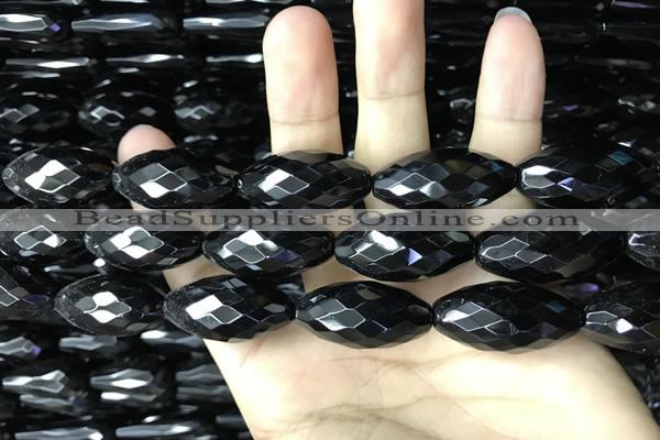 CAA2507 15.5 inches 15*30mm faceted rice black agate beads wholesale