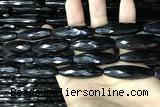 CAA2508 15.5 inches 12*50mm faceted rice black agate beads wholesale