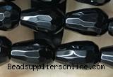 CAA2510 15.5 inches 6*9mm faceted teardrop black agate beads