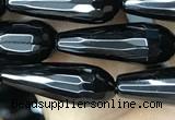 CAA2511 15.5 inches 6*16mm faceted teardrop black agate beads