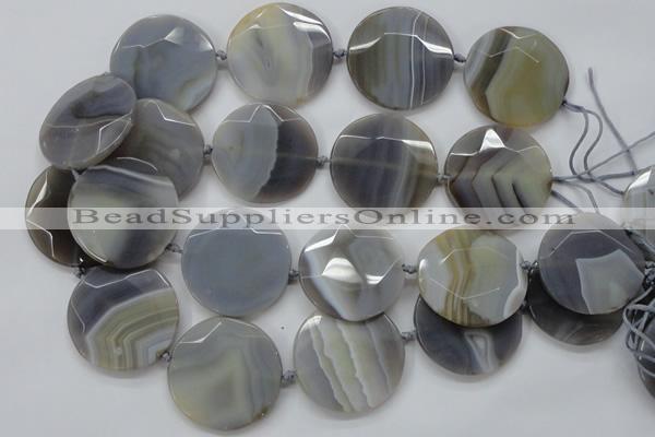 CAA252 15.5 inches 40mm faceted coin grey line agate beads