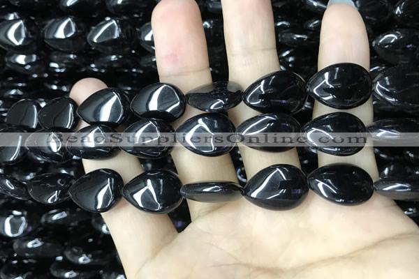 CAA2548 15.5 inches 12*16mm flat teardrop black agate beads wholesale