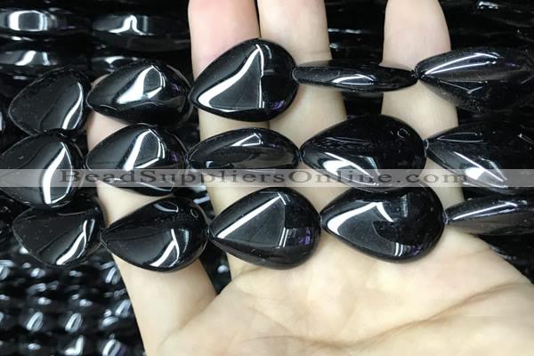 CAA2551 15.5 inches 18*25mm flat teardrop black agate beads wholesale