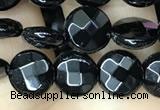 CAA2579 15.5 inches 8mm faceted coin black agate beads wholesale