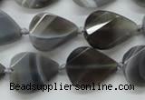 CAA258 15.5 inches 18*25mm twisted & faceted teardrop grey line agate beads