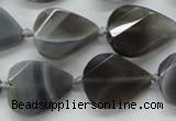 CAA259 15.5 inches 20*26mm twisted & faceted teardrop grey line agate beads