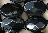 CAA2592 15.5 inches 10*14mm faceted oval black agate beads wholesale